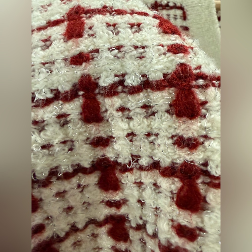 Marled Tweed Style Knit Women's Cream and Red Cardigan - Picture 6 of 8